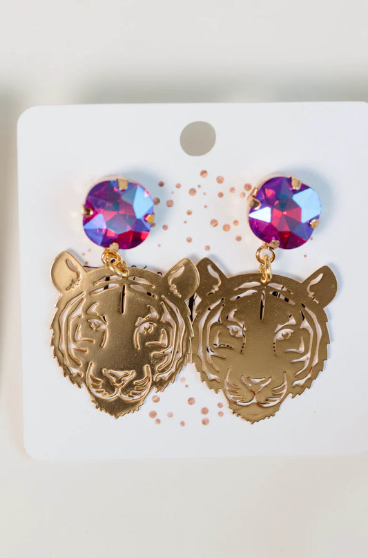 Purple Gold Tiger Earrings