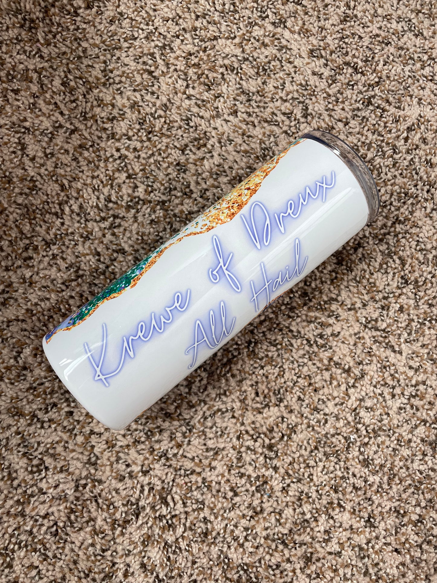 Mardi Gras Faux Glitter 20 oz skinny tumbler