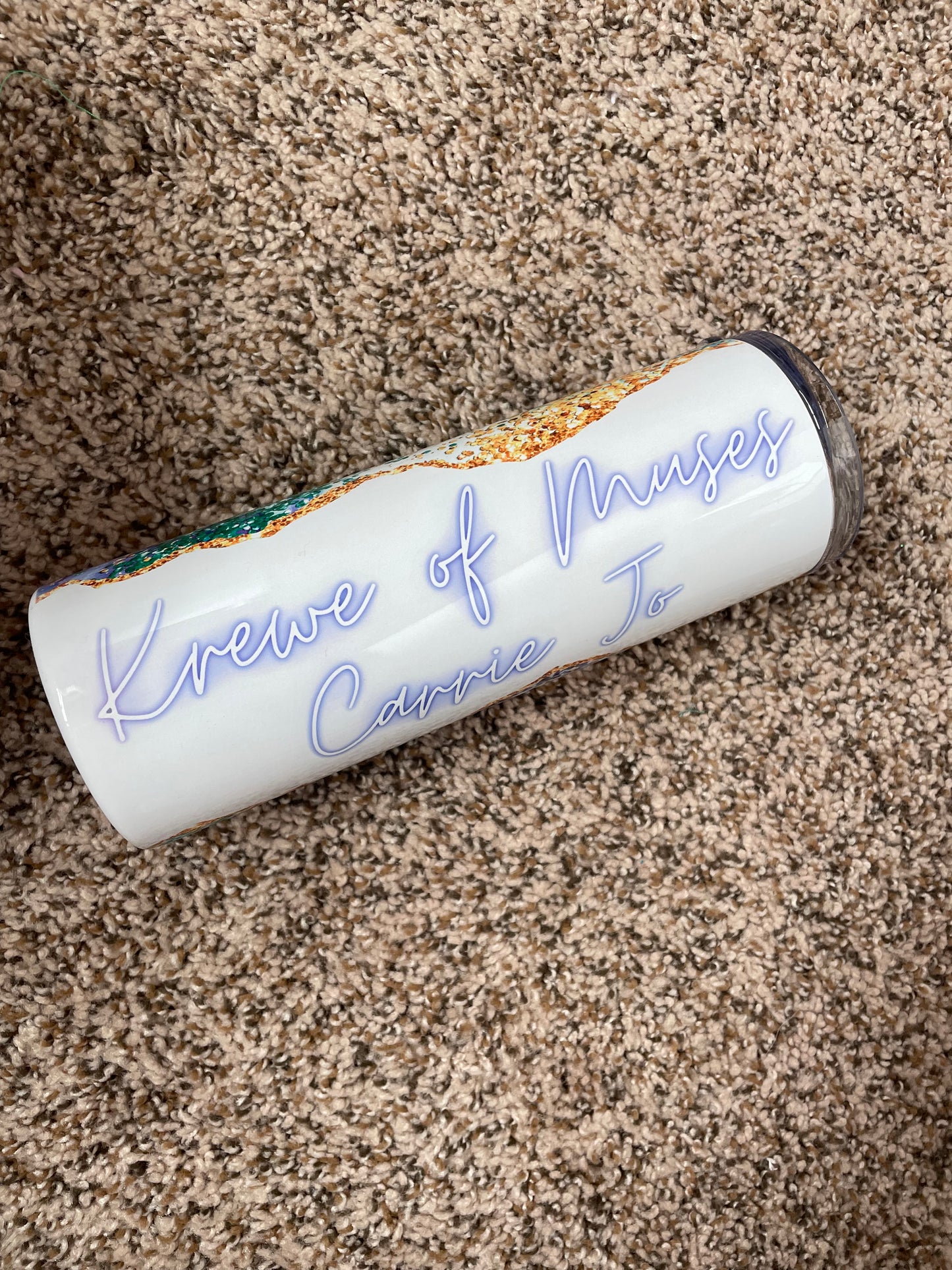 Mardi Gras Faux Glitter 20 oz skinny tumbler