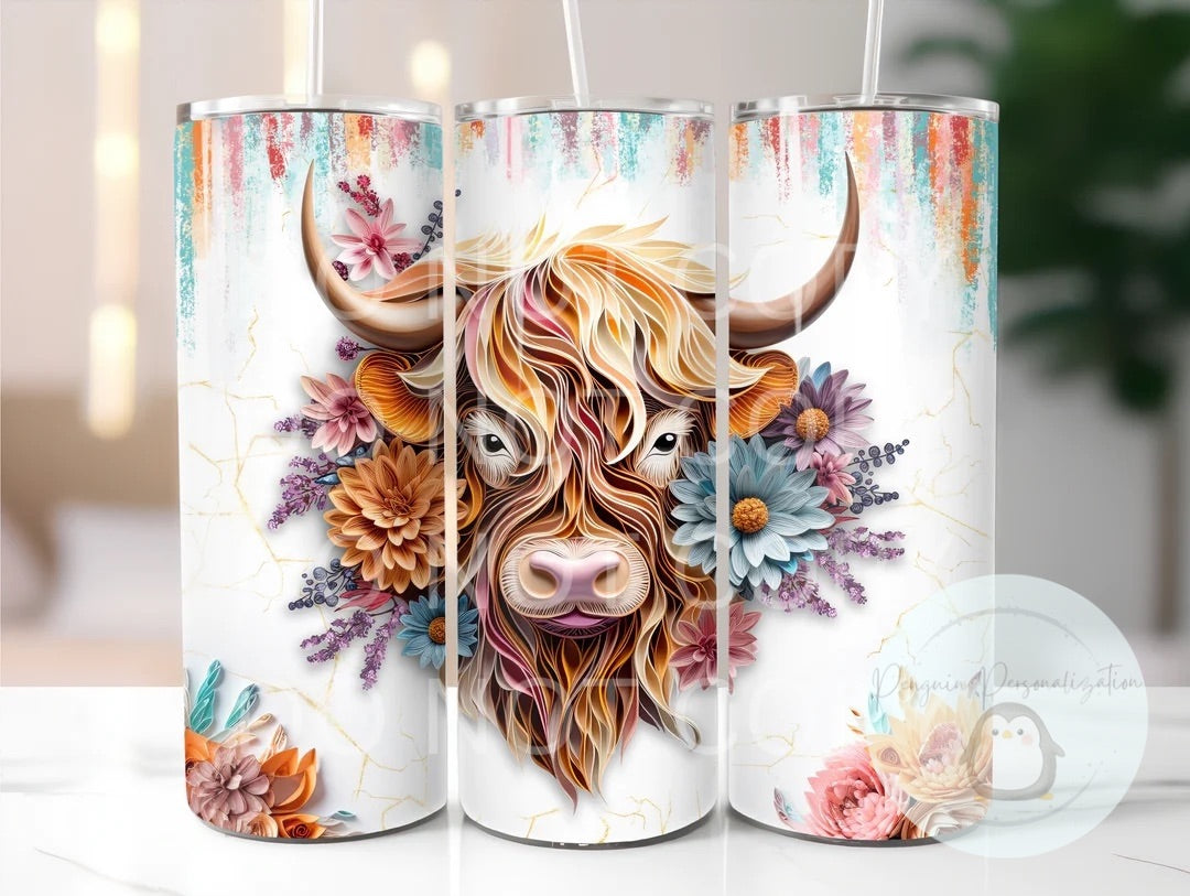 Highland Cow 20 oz skinny tumbler