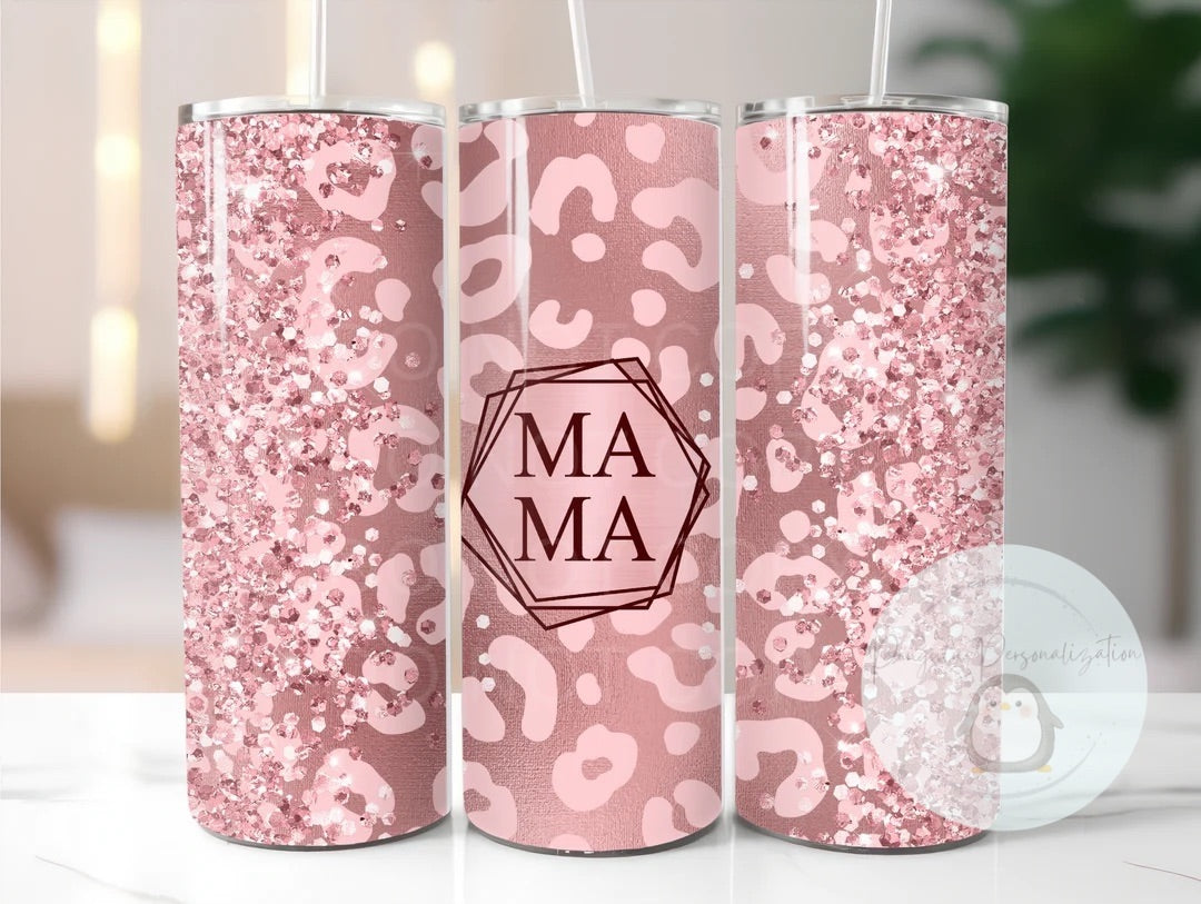 Mama Faux Glitter 20 oz skinny tumbler