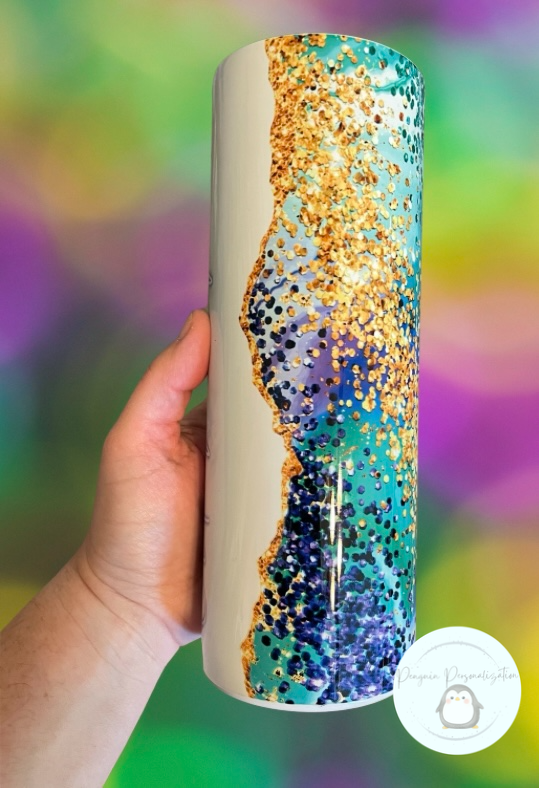 Mardi Gras Faux Glitter 20 oz skinny tumbler
