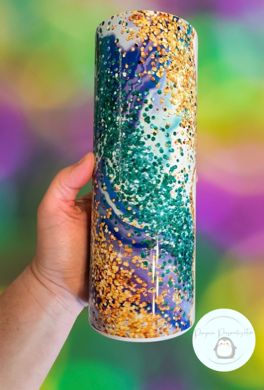 Mardi Gras Faux Glitter 20 oz skinny tumbler