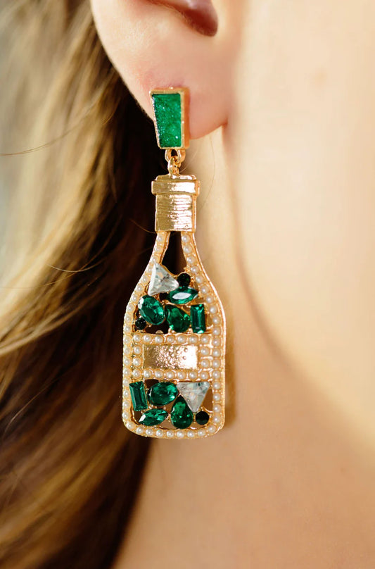 Green Champagne Bottle Earrings