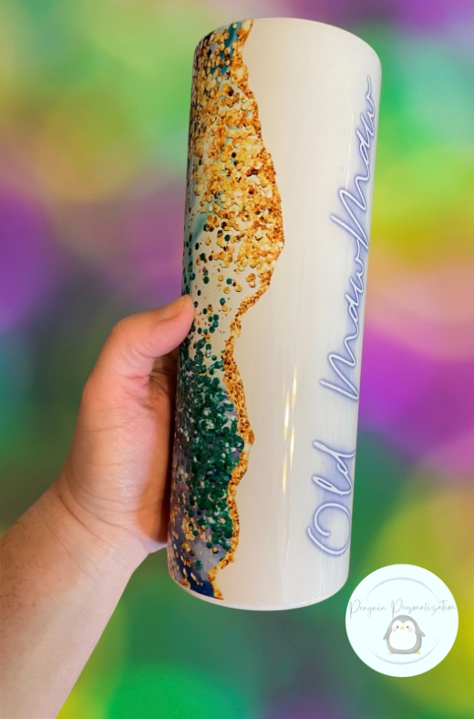 Mardi Gras Faux Glitter 20 oz skinny tumbler