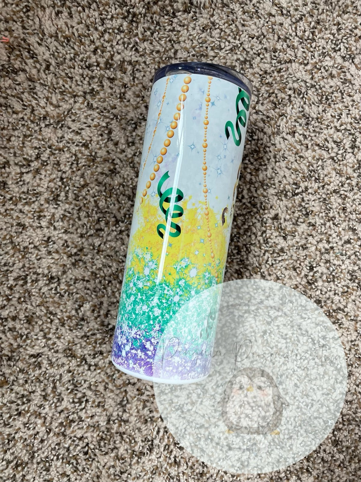 Mardi Gras Faux Glitter Let’s Make Pour Decisions 20 oz skinny tumbler